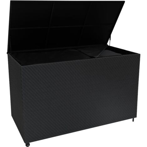 HOMASIS Coffre De Rangement Jardin 213L Bois De Sapin - Banc Avec Roulettes & Doublure Imperméable Amovible, Charge 50kg, 114x51x58.5 Cm