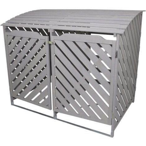 Monster Shop – Cache-poubelle en bois de douglas gris cérusé – Pour 2 bacs 240L – Portes verrouillables et couvercles pratiques – Kit de fixation inclus (1/5)