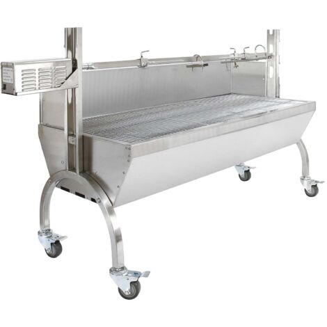 Kukoo – Rôtissoire à charbon 90 kg en acier inoxydable – Moteur 30 W – Hauteur de broche réglable – Pare-vent inclus pour cuisson parfaite