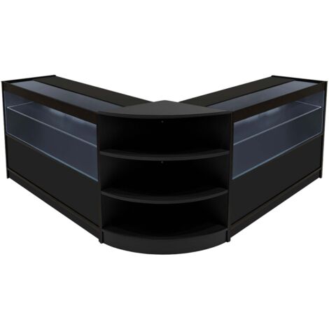 Comptoirs de Vente en MDF Noir à LED Blancs Ensemble Andromeda LM60 C1200 3 Unités de Rangement Étagères Internes Portes Coulissantes Verouillables Réception Bureau Vêtements Bijoux [Clés INCLUS] (1/5)
