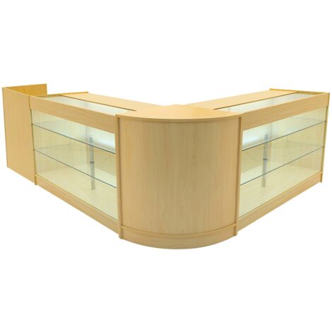 Comptoirs de Vente en MDF Érable à LED Blancs Ensemble Aries CM60 K1500 4 Unités de Rangement Étagères Internes Portes Coulissantes Verouillables Réception Bureau Vêtements Bijoux [Clés INCLUS] (1/5)