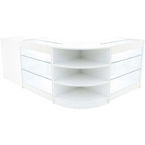 Comptoirs de Vente MDF Blanc à LED Blancs Ensemble Astro CM60 TB60 K900 3 Unités de Rangement Étagères Internes Portes Coulissantes Verouillables Réception Bureau Vêtements Bijoux [Clés INCLUS] (1/5)