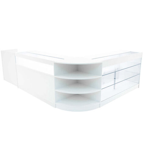 Comptoirs de Vente en MDF Blanc à LED Blancs Ensemble Hyperion LM60 TB60 B1500 K1500 3 Unités de Rangement Étagères Internes Portes Coulissantes Verouillables Réception Bureau Vêtements [Clés INCLUS] (1/5)