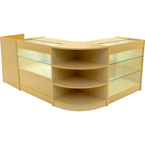 Comptoirs de Vente en MDF Érable à LED Blancs Ensemble Theia LM60 TB60 K900 C900 3 Unités de Rangement Étagères Internes Portes Coulissantes Verouillables Réception Bureau Vêtements [Clés INCLUS] (1/5)
