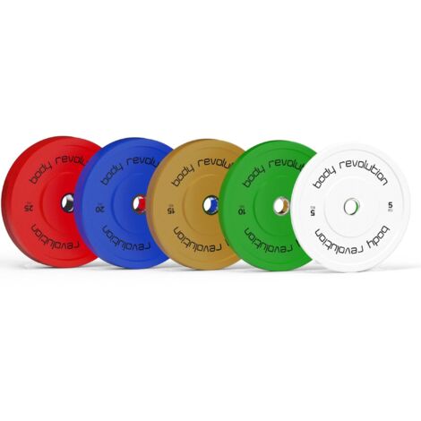 Lot Body Revolution 60KG (2x5kg, 2x10kg, 2x15kg) – Disques en caoutchouc codés couleur IWF pour musculation olympique.