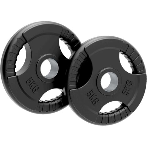 Body Revolution 2 x 5 kg Disques Olympiques Noirs – Fonte revêtue de caoutchouc avec poignées Tri-Grip, compatibles barres 50mm, durables et silencieux pour entraînement maison ou salle