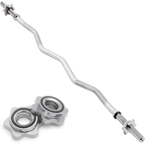 Barre EZ Body Revolution 1.2m / 4ft avec colliers spinlock – Acier chromé, capacité 120kg – Barre de musculation pour disques 1”, idéale pour entraînement biceps et triceps
