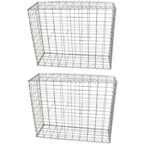 Monster-Shop – Lot de 2 paniers de gabions en acier galvanisé 100 x 80 x 30cm – Résistants aux intempéries – Pour murs de soutènement et clôtures (1/5)