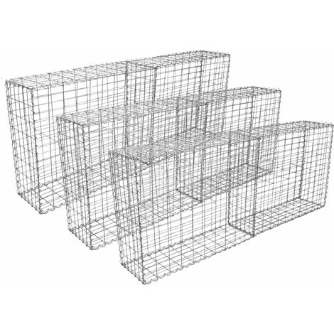 Monster-Shop – Lot de 6 paniers de gabions argentés en acier galvanisé – Dimensions 100x95x30cm – Pour murs de soutènement et aménagement extérieur