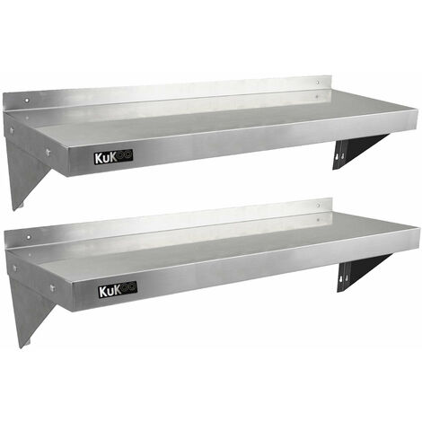 KuKoo – 2 Etagères Murales en Acier Inoxydable Résistant à la Corrosion de 125cm x 30cm pour Restaurant commercial + Chiffons en Microfibre Gratuits. (1/5)