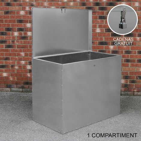 Grand Conteneur de Nourriture pour Animaux 64L Acier Galvanisé 1 Compartiment Étanche pour Animaux de Ferme & Jardin Extérieur Conteneur Verrouillable [Cadenas INCLUS]