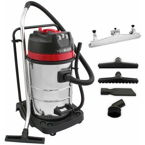 Monster Shop – Aspirateur industriel 80L 3000W – Acier inoxydable – Aspiration humide et sèche – 5 accessoires – 4 roulettes – Pour chantiers et espaces confinés (1/5)
