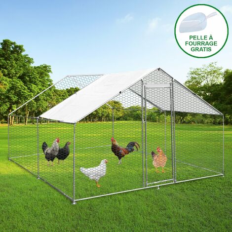 Poulailler Extérieur LZQ 3x6x2m - Toit Acier Galvanisé Et PE - Enclos Pour Poules, Canards, Petits Animaux