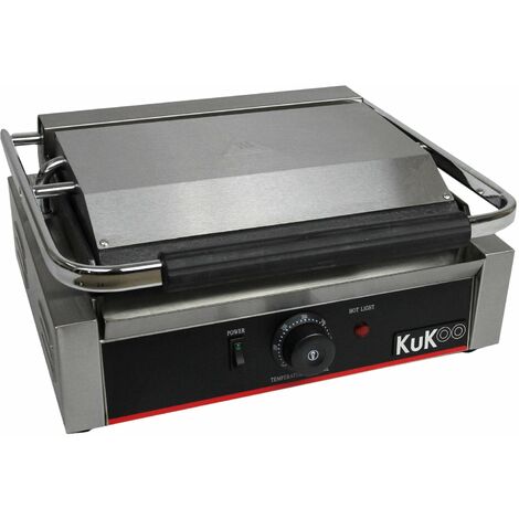 Presse à Panini Professionnelle Grill Electrique - 1 plaque Inox Rainurée 2200W 50-300 ° C - Parfait Sandwicherie, Restaurant HORECA Grille Poisson Légumes Croques Viande [Brosse Nettoyage INCLUSE]