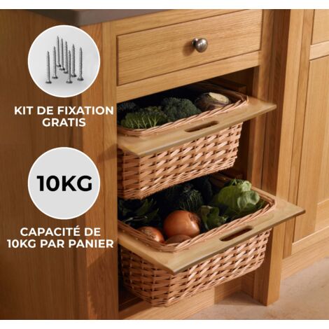 2 Paniers Coulissants Sous étagère : Rangement Tiroir Bureau, Placard, Cuisine (25x38x12 Cm, Blanc)