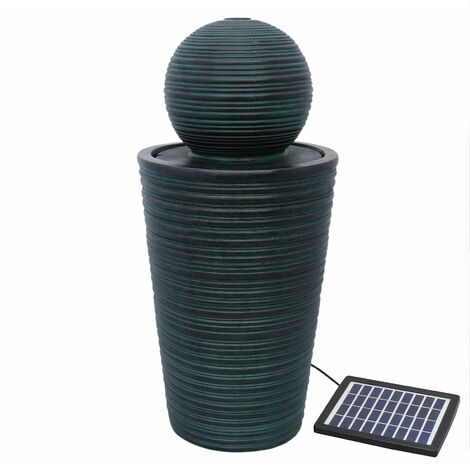Monster-Shop – Fontaine de jardin solaire en résine noire – Boule ronde autoportante – Câble 7m – Batterie de secours jusqu'à 6h – Décoration extérieure