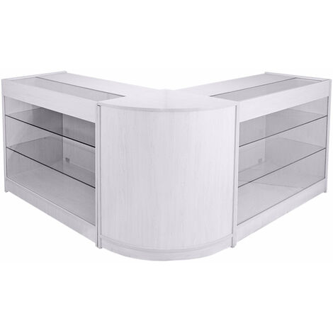 Monster-Shop – Pack de vitrines comptoirs verrouillables 120x60x90cm – 2 comptoirs K1200 et 1 comptoir courbé CM60 – Blanc brillant pour commerces (1/5)