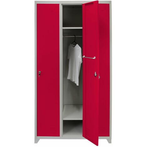 Rangée de 3 Casier Métallique Rouge et Gris en Acier à 1 Porte pour vestiaires 180 x 90 x 50 cm gym école ou bureau - Livré à Plat & Facile à Monter [Aimants et Labels GRATUITS]