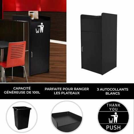 Poubelle Porte-plateaux Commerciale En MDF Noir - Capacité 100L, Porte Battante - Idéale Cantine, école, Restaurant