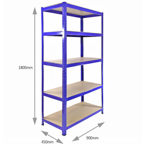 G-Rack Étagère Garage 5 Niveaux 180x90x45cm - Charge 175kg/étagère - Bleu