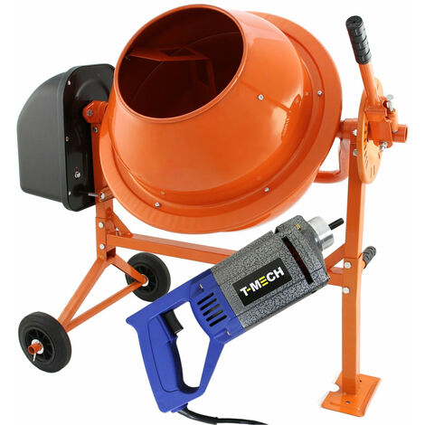 T-Mech – Bétonnière électrique 70L 30trs/min – Vibrateur à béton 1100W 4860 vpm avec arbre flexible 2m – Outil complet pour travaux de bétonnage (1/5)
