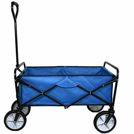Chariot de Jardin à 4 Roues Bleu  Pliable Brouette Utilité Chariot de Transport Jardin - 98 x 53 x 116 cm - Capacité 70 KG - Imperméable [Paire de Gants GRATUITE] (1/5)