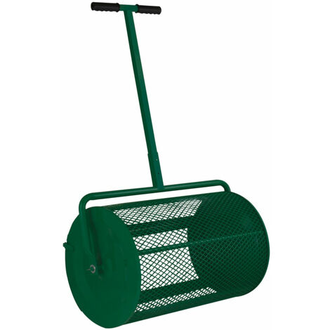 T-Mech – Rouleau épandeur à compost 80 L – Acier enduit – Manche extensible 62-67 cm – Porte battante pour remplissage facile – Gants inclus