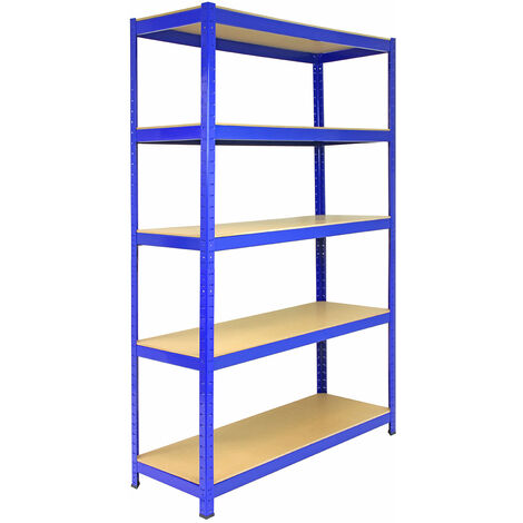 Monster Racking – Rayonnage bleu T-Rax 120cm x 45cm x 180cm – Acier sans boulons – 5 étagères – Charge 280kg par étagère – Panneaux MDF solides