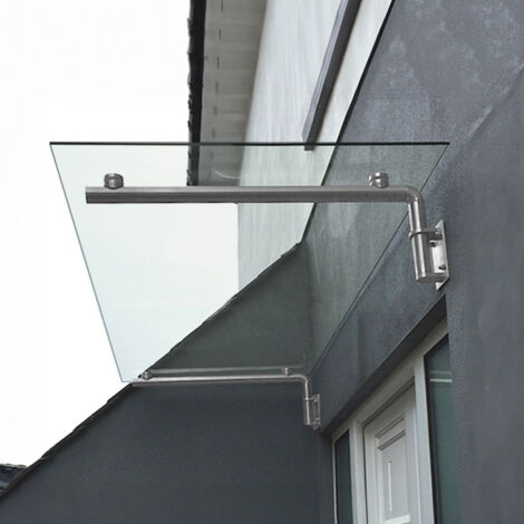 Canopé en Verre pour Porte D'entrée Auvent 1200 mm x 800 mm / 120cm x 80 cm  - Vitre de 8 mm d'épaisseur Verre autonettoyant [Kit de fixations & Supports en Acier Inoxydable Inclus]