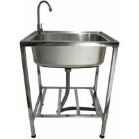 Monster Shop – Évier portable en acier inoxydable 60 cm – Bec pivotant 360° – Tuyau d'évacuation 1 m – Pieds réglables pour stabilité – Idéal camping et glamping