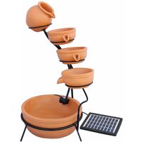 Monster-Shop – Fontaine de jardin en résine terracotta solaire – 4 niveaux – batterie 6h – câble 7m – pompe 100-350 L/H – décoration extérieure