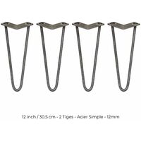 4 Pieds Table en Épingle à Cheveux SkiSki Legs 30,5cm Acier Naturel 2 Tiges 12mm