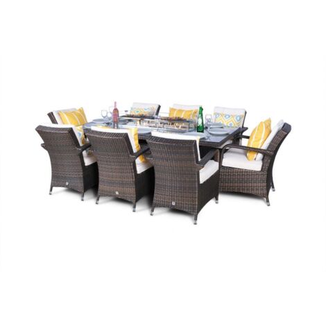 Arizona Fire Pit 8 Seater Rectangle Rattan Dining Set - Brown (1/5)
