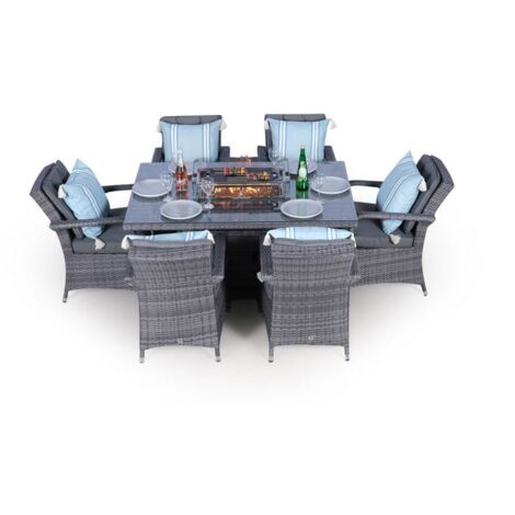 Arizona Fire Pit Seater Rectangle Rattan Dining Set Grey - Main Image