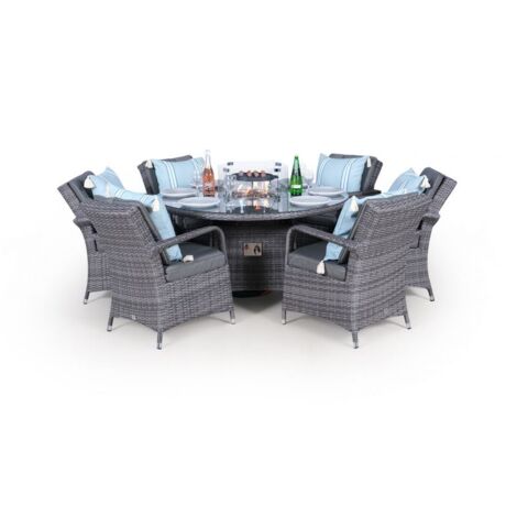 Arizona Fire Pit Seater Round Rattan Dining Set Grey