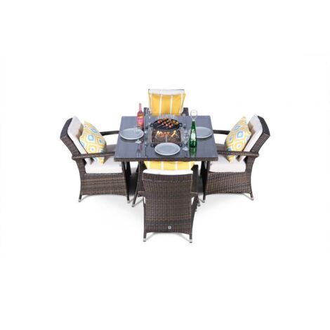 Arizona Fire Pit 4 Seater Square Rattan Dining Set - Brown (1/5)
