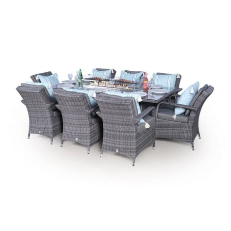 Arizona Fire Pit 8 Seater Rectangle Rattan Dining Set - Grey (1/5)