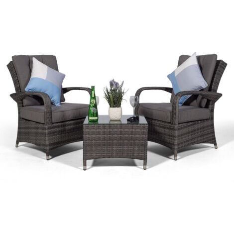 Arizona Rattan 2 Seat Arm Chair set & Small Glass Table + Cushions