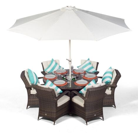 Arizona Round 6 Seater Patio Dining Set with Ice Bucket Drinks Cooler - Brown (1/5)