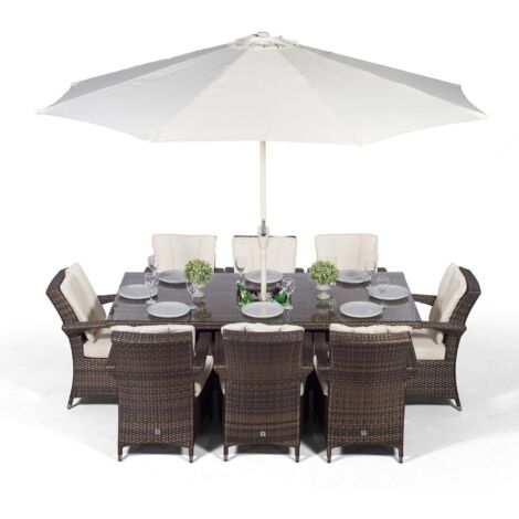Arizona Rectangle 8 Seat Rattan Dining Set with Ice Bucket Drinks Cooler - Brown (1/5)