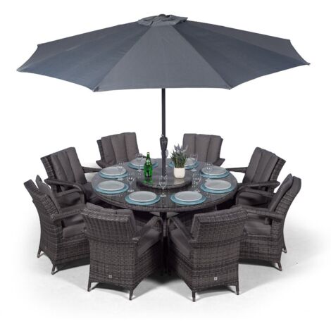 Arizona Round 8 Seater Rattan Patio Dining Set - Grey