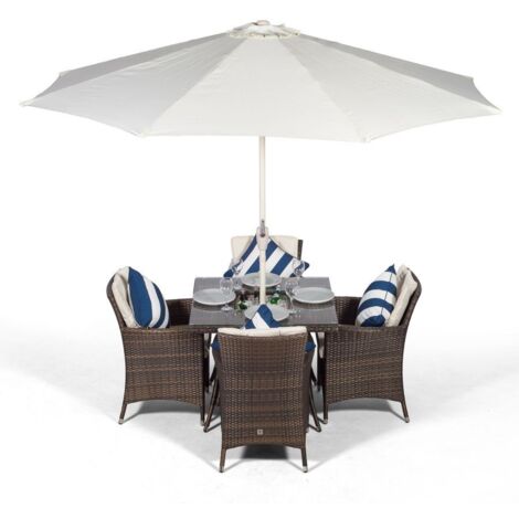 Savannah Square 4 Seater Patio Dining Set with Ice Bucket Drinks Cooler - Brown (1/5)
