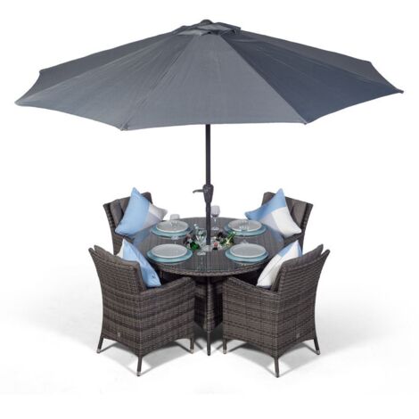 Savannah Round 4 Seater Patio Dining Set with Ice Bucket Drinks Cooler - Grey (1/5)