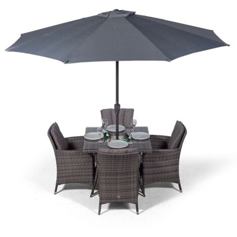 Savannah Square 4 Seater Patio Dining Set with Ice Bucket Drinks Cooler - Grey (1/5)