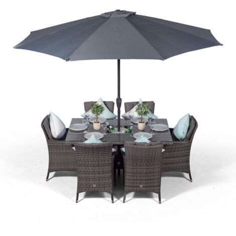 Savannah Rectangle 6 Seat Rattan Dining Set with Ice Bucket Drinks Cooler - Grey (1/5)