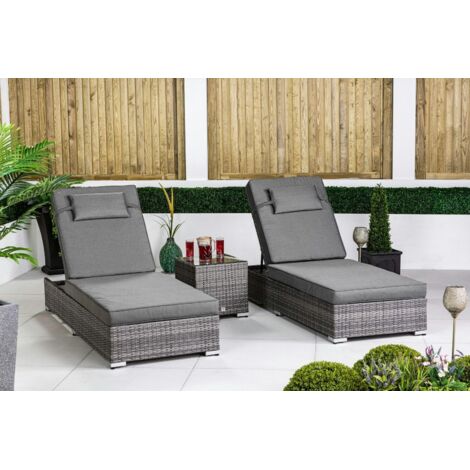 GIARDINO Rattan Sun Lounger x 2 & Table Set - Sunbed Garden Patio Furniture (1/5)