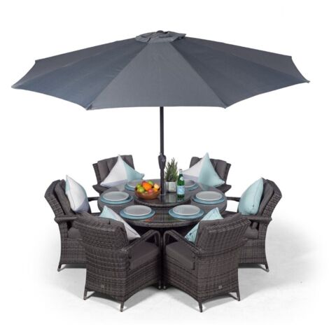 Arizona Round 6 Seater Rattan Patio Dining Set - Grey (1/5)