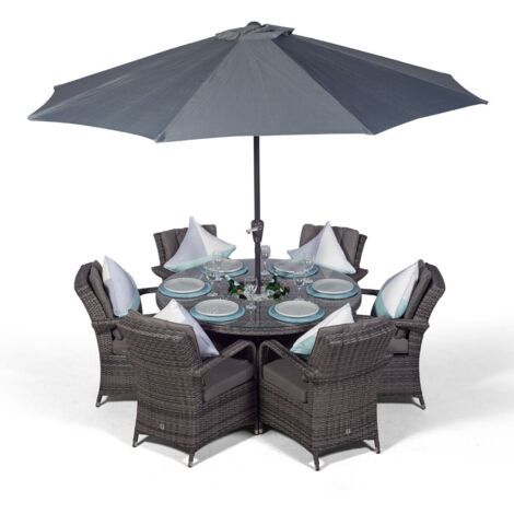 Arizona Round 6 Seater Patio Dining Set with Ice Bucket Drinks Cooler - Grey (1/5)