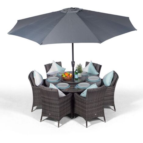 Savannah Round 6 Seater Rattan Patio Dining Set - Grey (1/5)