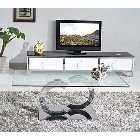 Channel Designer Coffee Table [Glass and Polished Steel]
